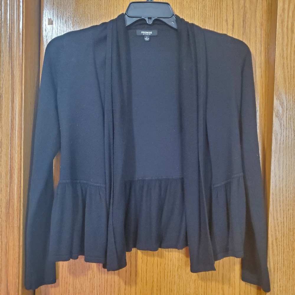 😎 Black Peplum Open Cardigan - Premise Studio